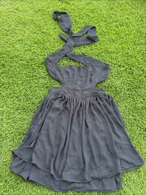 John Galt Black Strapless Tie Back Chiffon Dress